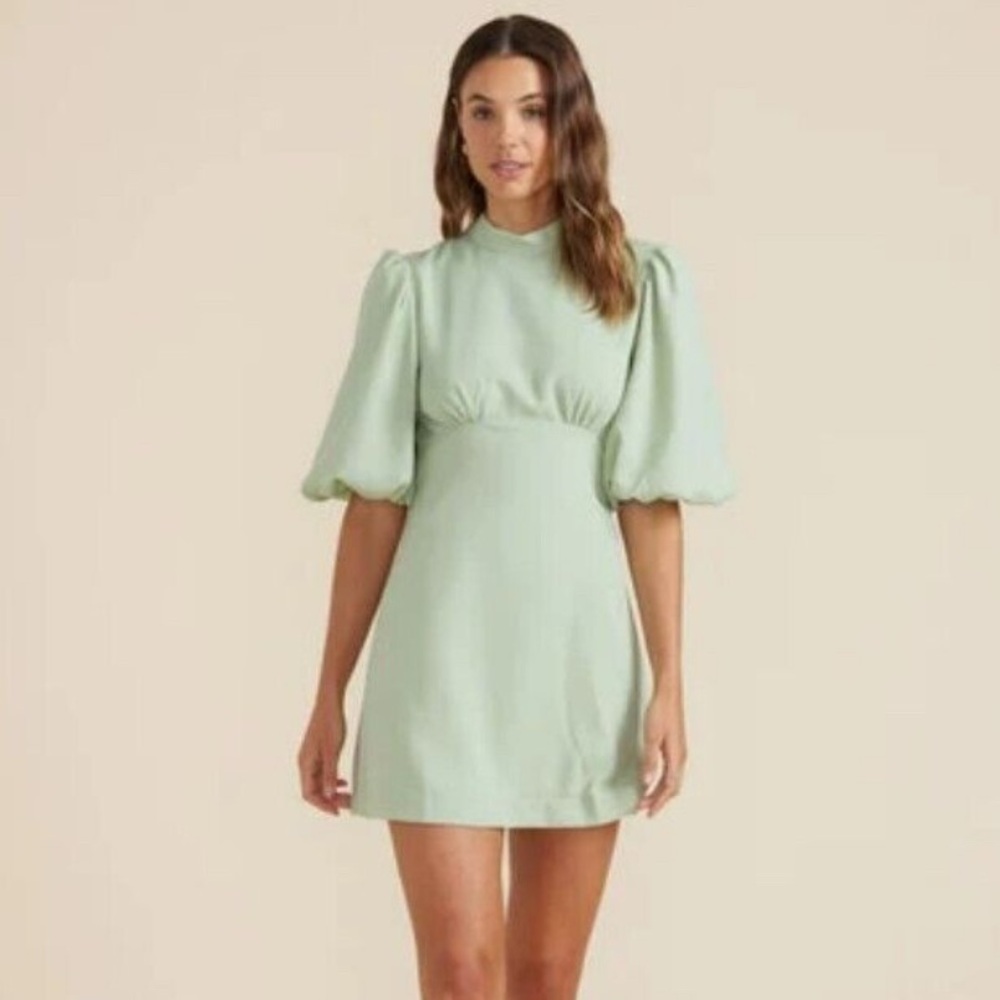 Minkpink Shyla Mini Dress - light green - seersucker fabric - Medium